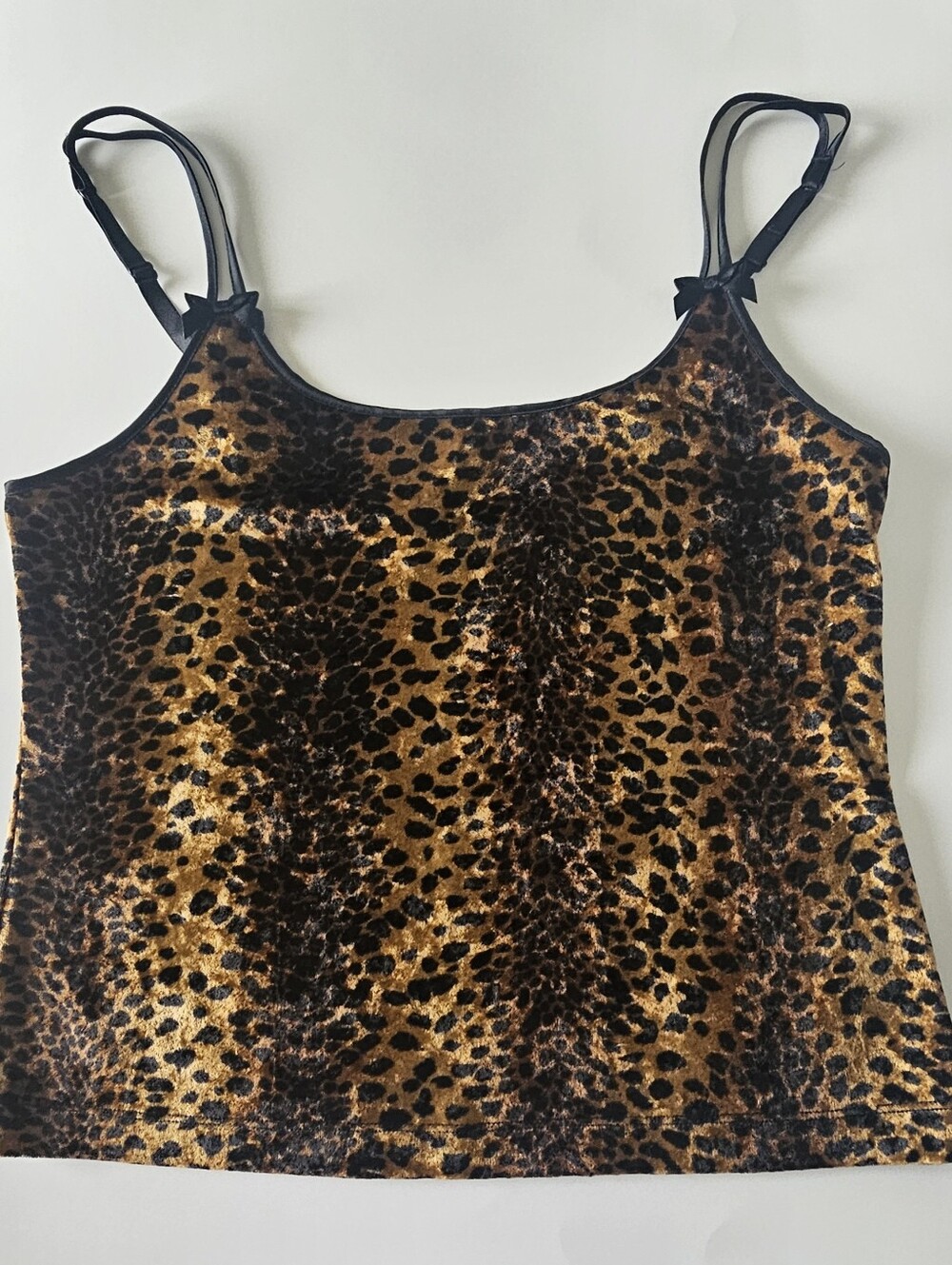 Y2k Vintage Victoria's Secret Velvet Leopard Cami Top Bows Pin Up Bettie Page